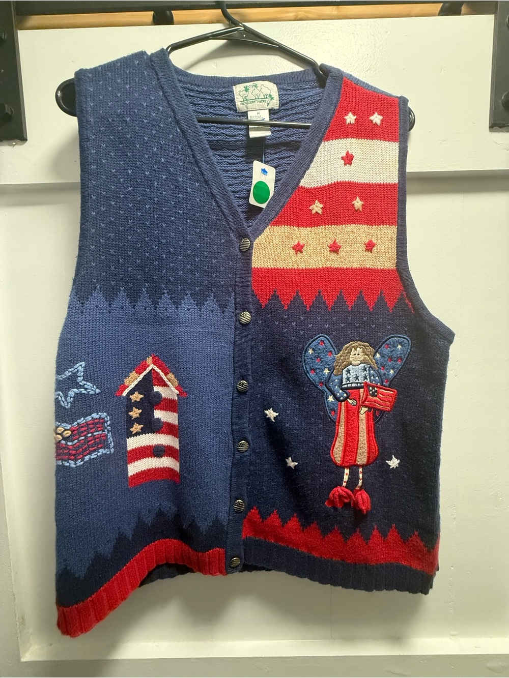 Quacker Factory Navy, Red & White Patriotic Knit Button Vest